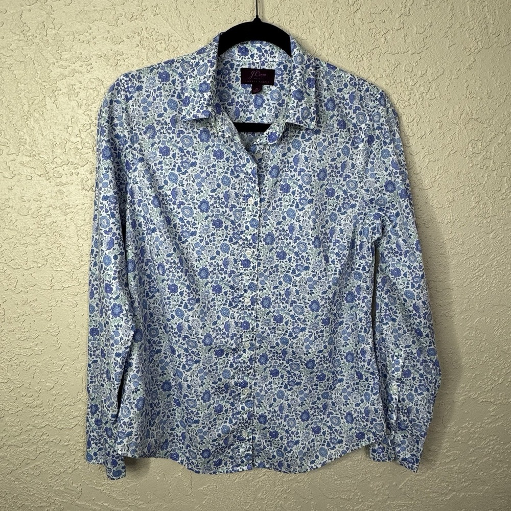 J.Crew Liberty Art Fabrics Womens Floral Button Shirt Size 8 Blue Mint Green L/S